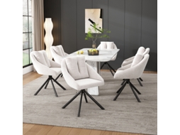 Conjunto de 6 cadeiras giratórias Modern Bege Veludo, elegantes e confortáveis para sala de estar, com design ergonômico e tecido respirável.