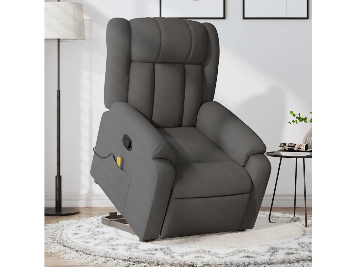 Vidaxl Poltrona Elevatória De Massagens Tecido Cinzento-escuro
