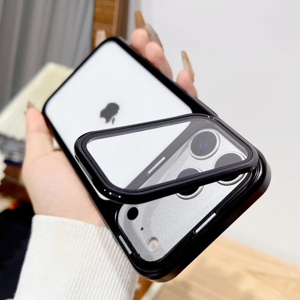 Capa Dobrável Com Suporte Para Iphone (iphone 17 Pro Max, Preta), Ultrafina E Transparente, Resistente A Impactos.