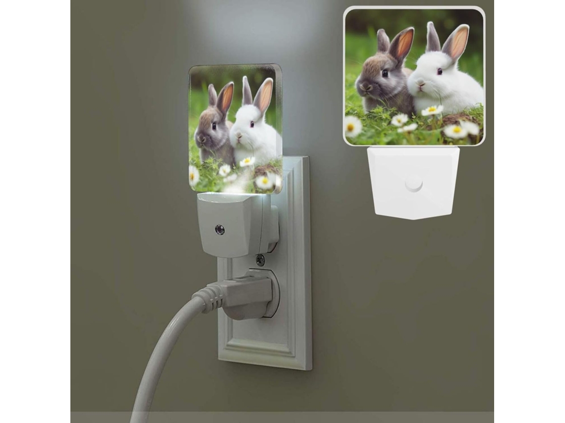 Dois Pequenos Abajures Em Formato De Coelho Que Se Conectam À Parede Com Um Sensor Crepuscular, Luzes Noturnas, Luz