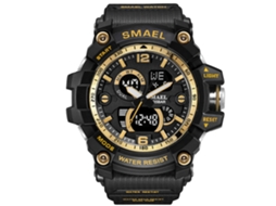 Relógio de pulso de quartzo com pulseira de resina à prova d'água, modelo casual moderno (preto e dourado)