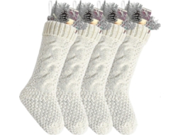 Pacote Com 4 Meias De Natal De Tric Exclusivas Em Branco Marfim, De 45 Cm . Hengjian (18 Polegadas)