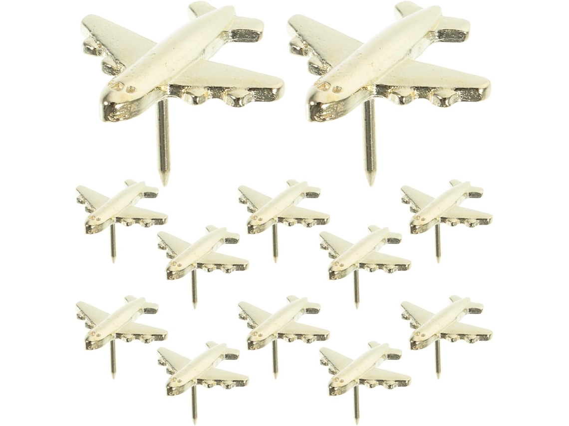 Tachinhas De Metal Dourado Em Formato Avião Da Tehaux, 12 Unidades, Liga De Zinco, Fáceis De Usar E Práticas Para
