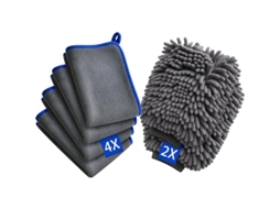 Kit De Limpeza Para Carro, 6 Peças, 4 Panos, 2 Luvas, 600gsm, Com De Microfibra