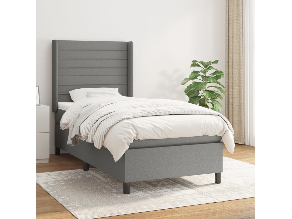 Cama Com Molas/colchão 90x190 Cm Tecido Cinza-escuro