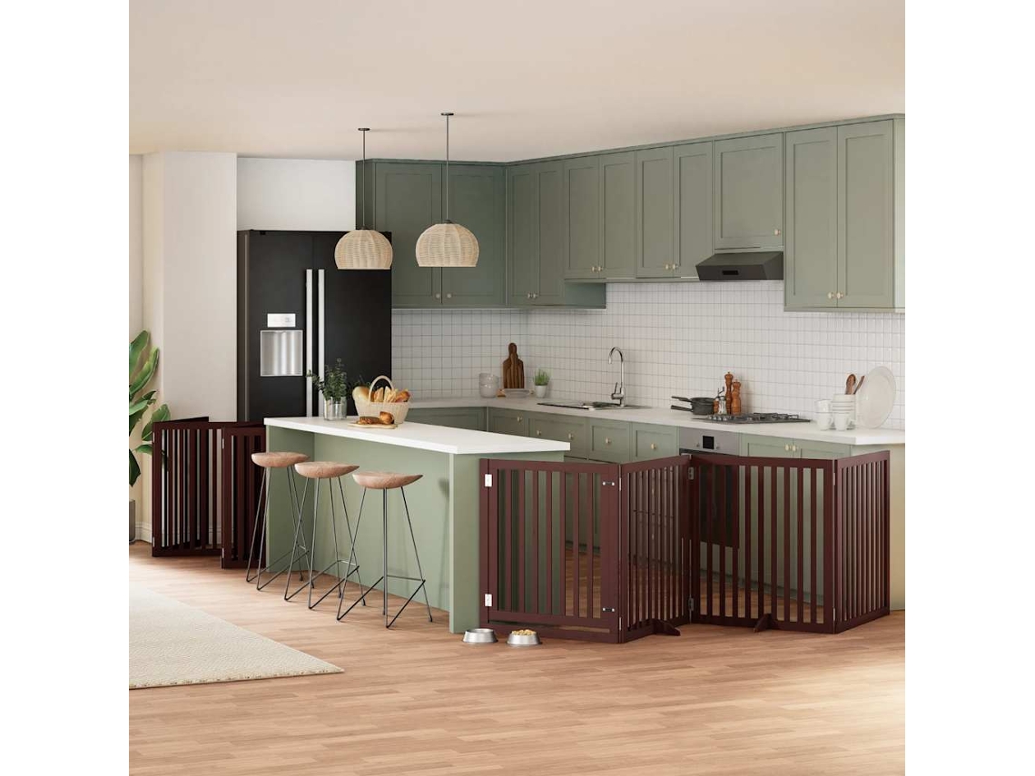 Vidaxl Portão Cães C/ Porta Dobrável 10 Painéis 800 Cm Álamo Castanho