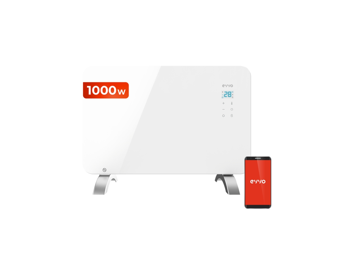 Radiateur Électrique Evvo C1000 Verre 1000w Wifi Écran Tactile Télécommande Minuterie Protection Surchauffe Silencieux Ip24