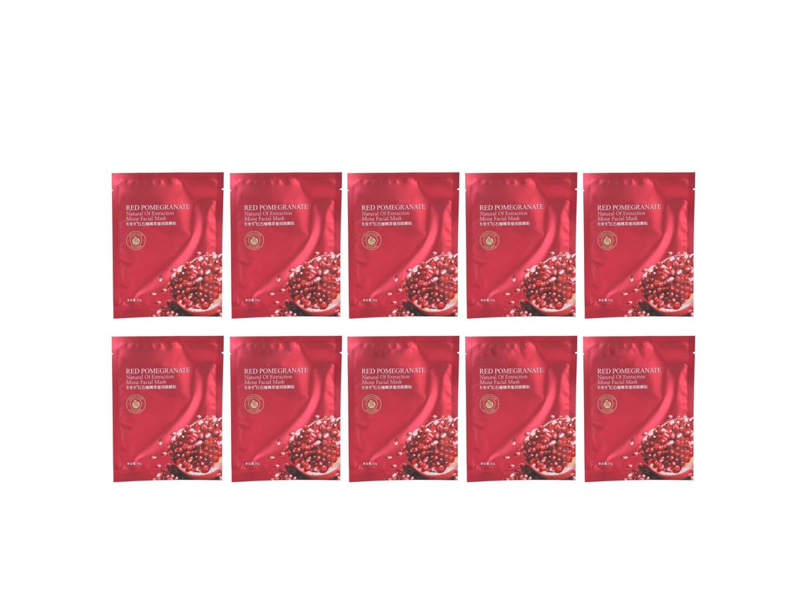 10 Unidades De Máscara Facial De Granada 32,5ml Hidratante Nutritiva Suavizante Para Cuidado Da Pele
