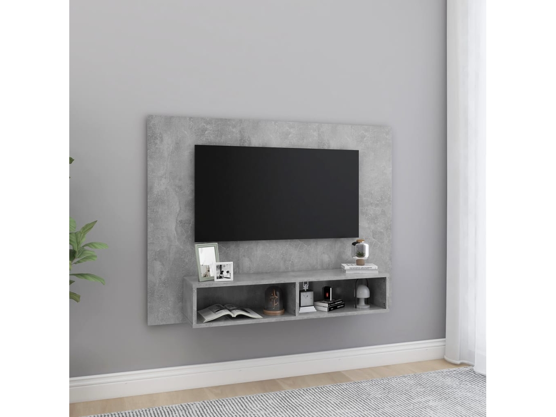 Vidaxl Armário Parede P/ Tv 120x23,5x90cm Deriv. Madeira Cinza Cimento