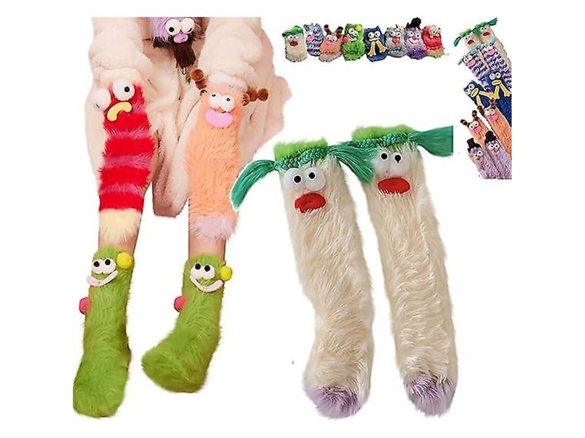 Meias divertidas de monstro peludo em veludo coral, modelo 2026, quentinhas e confortáveis para o Natal, presente ideal para mulheres.