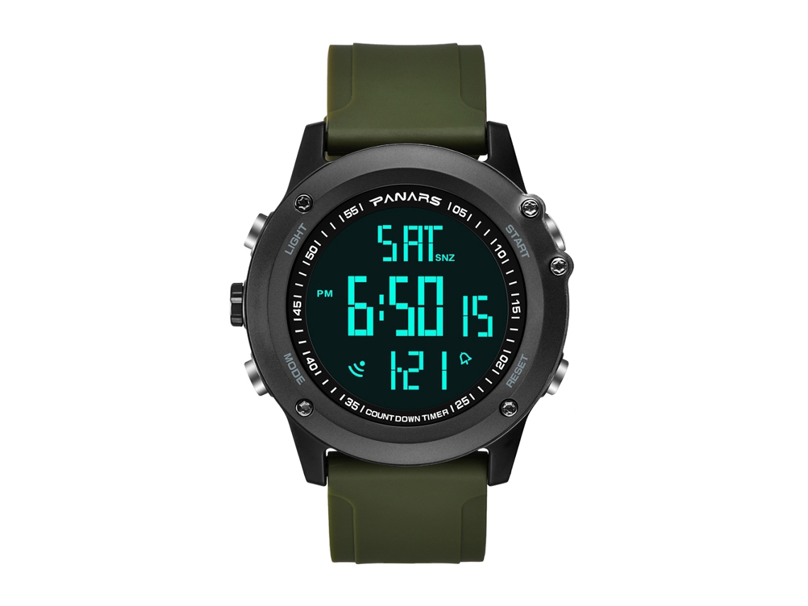 Relógio esportivo digital multifuncional à prova d'água masculino Panars (verde militar)