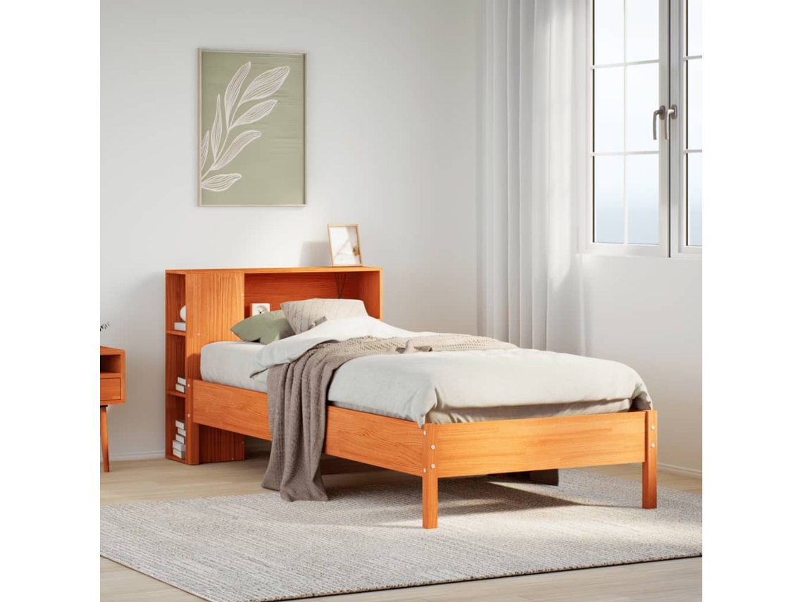 Vidaxl Cama C/ Estante Sem Colchão 100x200cm Pinho Maciço Castanho-mel