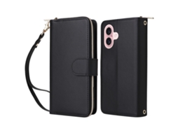 Capa Em Couro Pu Com Pega, Para Apple Iphone 16 - Preto