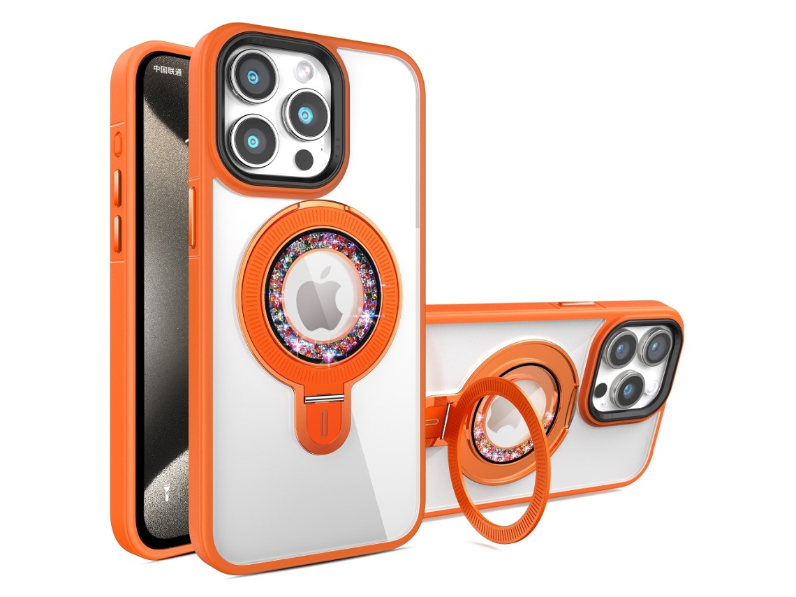 Suporte Casa Para Iphone 15 Pro Max Pele Sintética Magnética Laranja