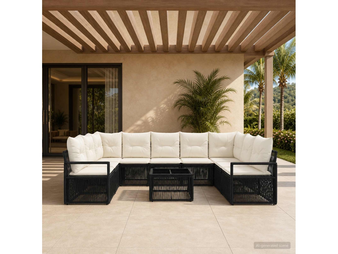 Vidaxl Conjunto De Sofá De Jardim 10 Unid. Preto Vime Pe