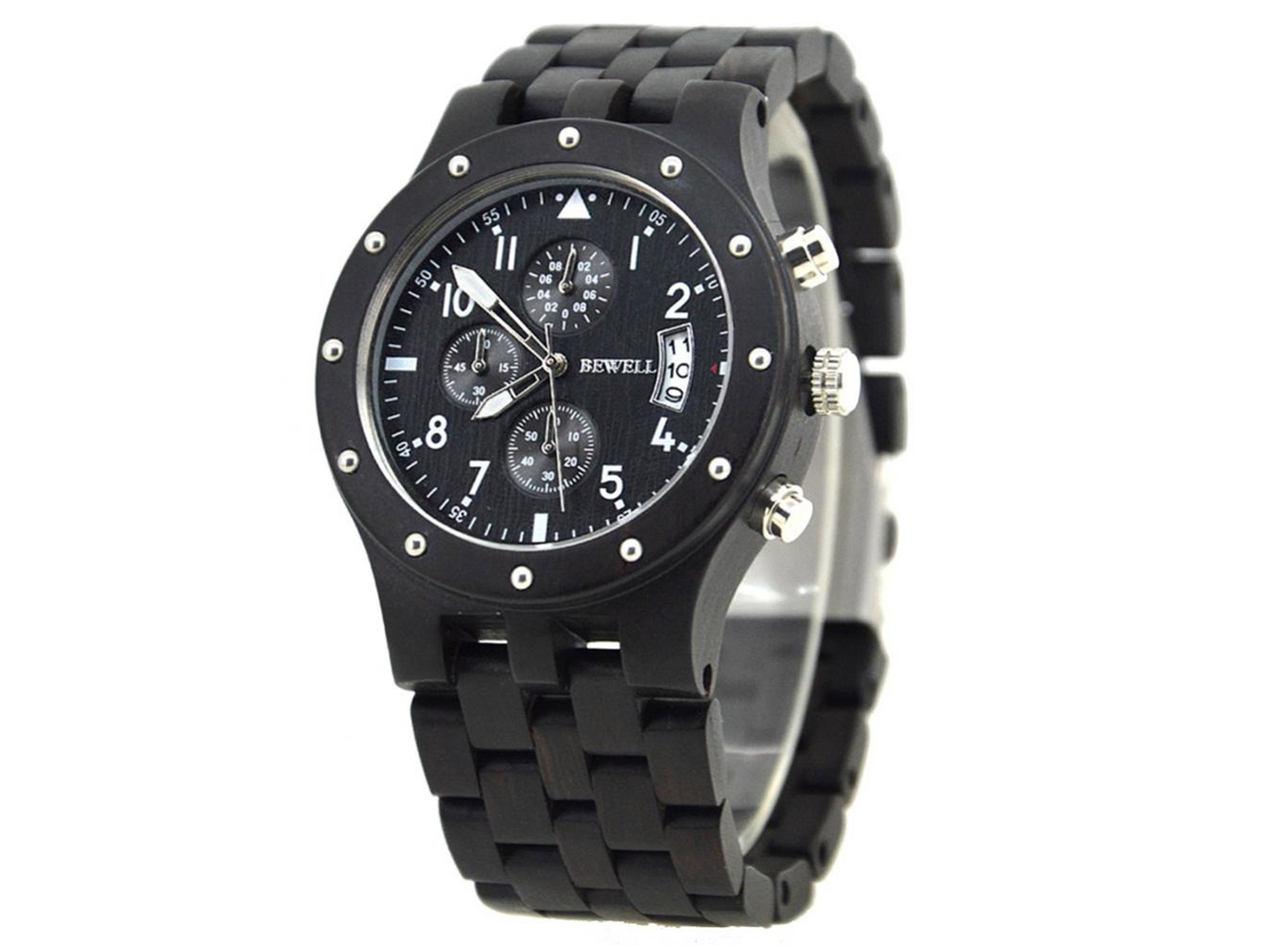 Relógio de quartzo Bewell Sandalwood com pulseira ajustável de 6 ponteiros