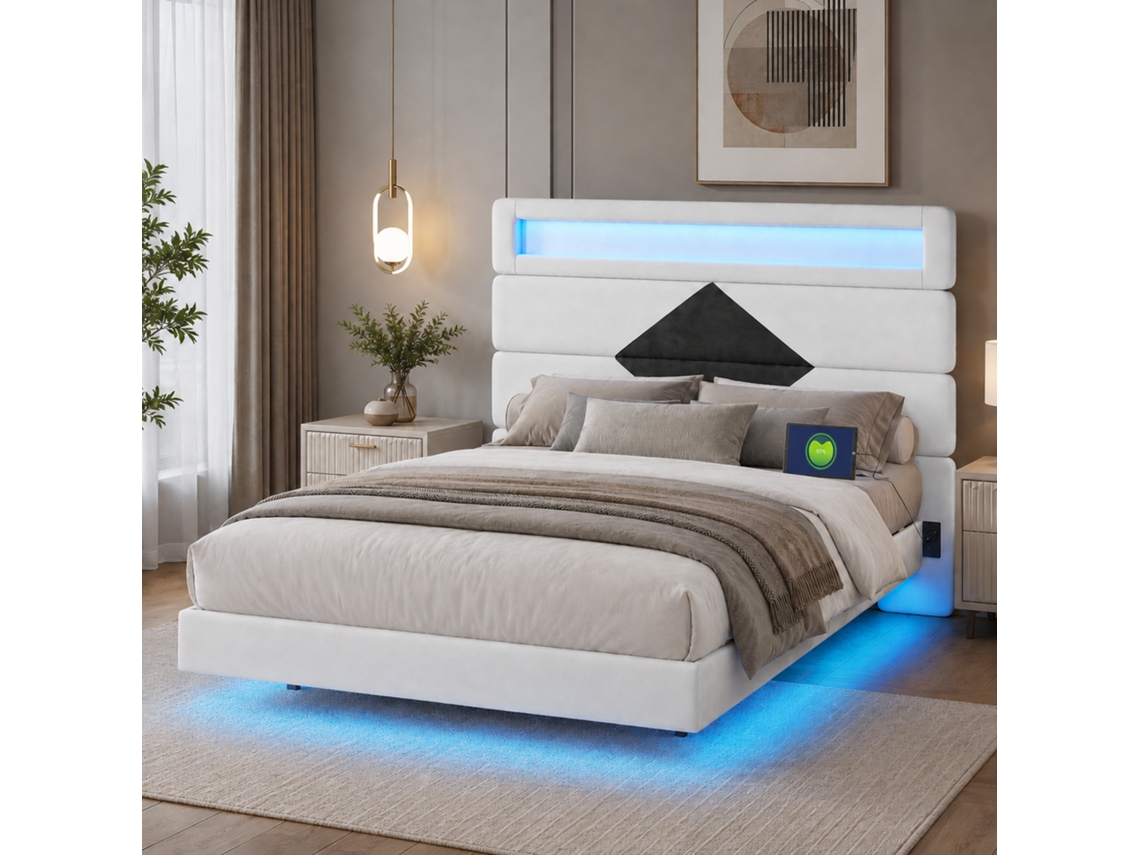Cama Casal 140x190 cm com Design Flutuante MEXUS