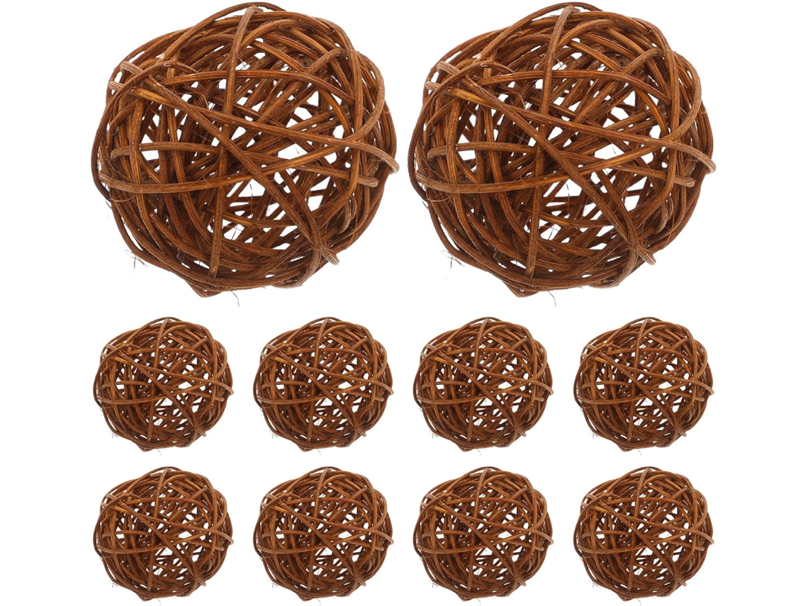 12 Bolas Decorativas De Rattan, Marrom, 7 Cm, Enchimento Natural Para Tigelas E Vasos 12 Bolas Decorativas De Rattan, Marrom, 7 Cm, Enc Gokoco