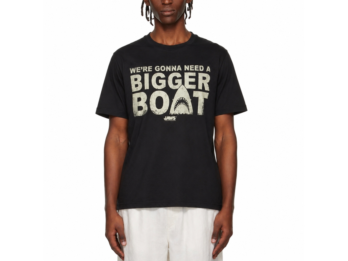 Rockinstone Jaws Movie Bigger Boat Black Adult T-shirt Size:m