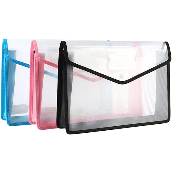 Pasta Plástica A4 Com 3 Envelopes Transparentes E Fecho De Pressão, Expansível Para Documentos, Nas Cores Preto, Azul E Rosa, 33 X 7 X 24,9 Cm, Fa