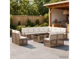 Vidaxl Conjunto De Sofá De Jardim 13 Unid. Bege E Branco Creme Vime Pe