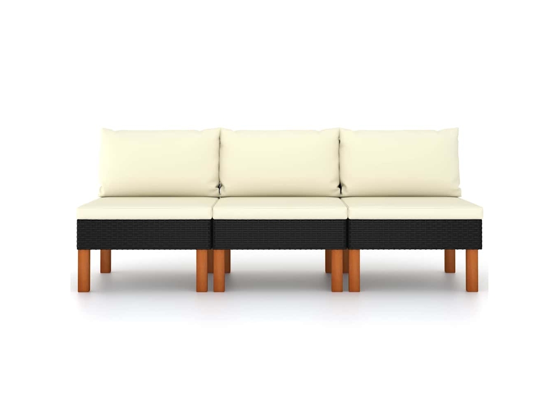 Vidaxl Sofás de Centro 3 Pcs Vime Pe e Madeira de Eucalipto Maciça