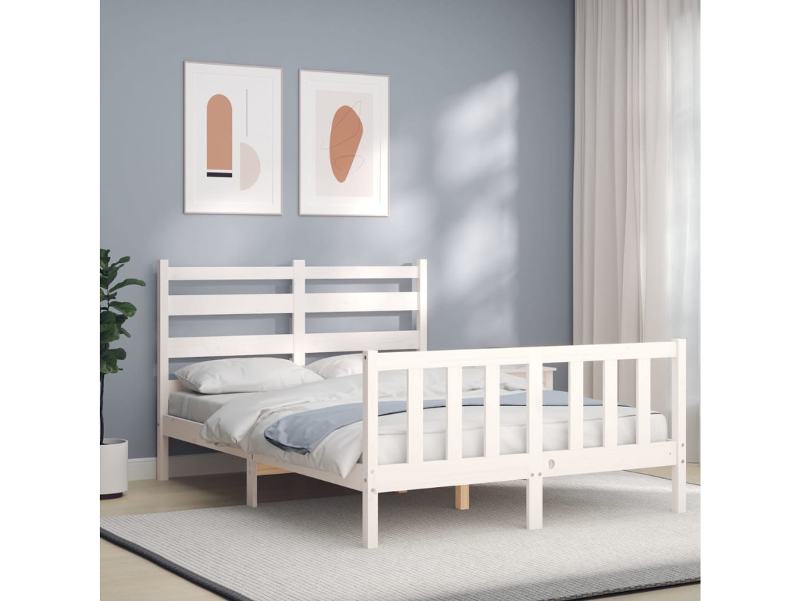 Estrutura De Cama De Casal C/ Cabeceira Madeira Maciça Branco