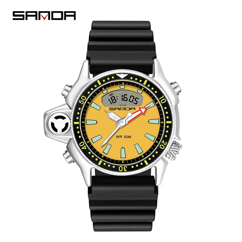 Relógio Digital de Quartzo Esportivo Masculino , À Prova D'água, com Despertador e Visor Duplo. MDUG (amarelo)