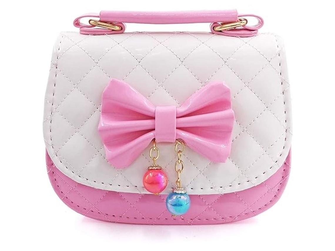 Bolsa de ombro infantil com laço, modelo princesa, ajustável, em couro PU, ideal para presente.