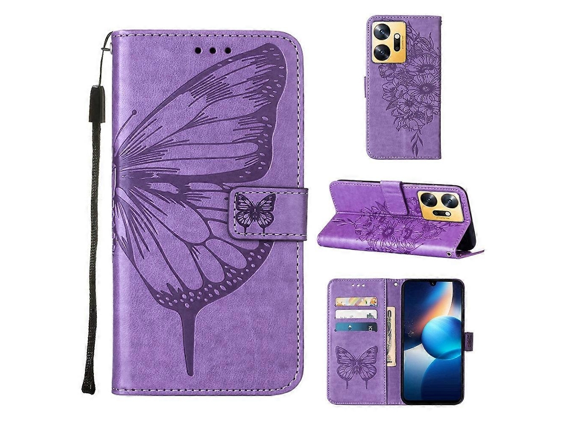 Capa De Couro Para Celular Com Borboleta Em Relevo