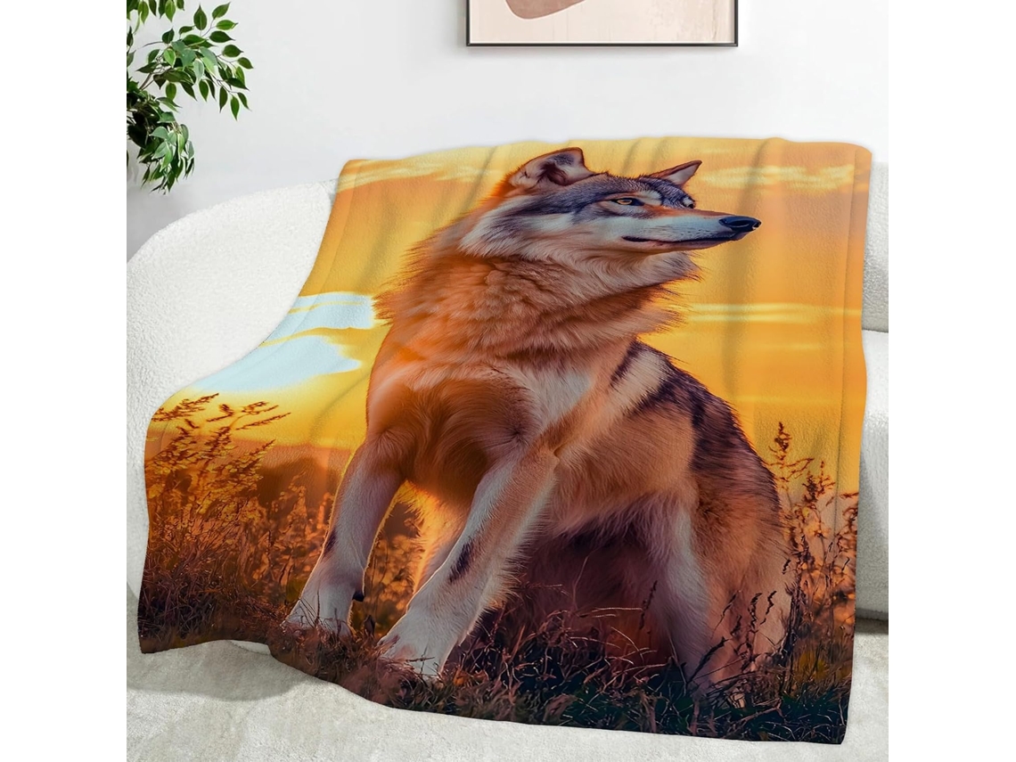 Manta de Sol Cinza Lobo 150x200 Cm Multifuncional Macia e Aconchegante em Flanela para Cama Cobertor Cochilo N
