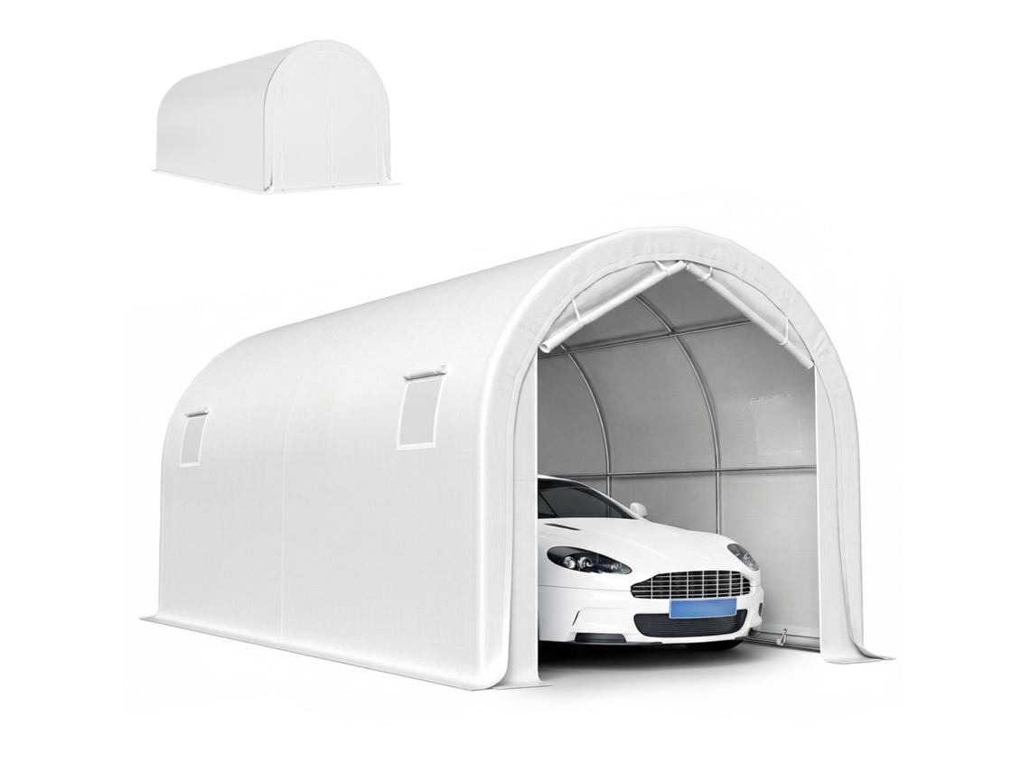 Garagem Exterior 3x6m Impermeável Tecido Pe Metal Upf30+ Branco