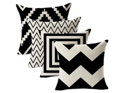 4 Fronhas de Almofada Geométricas, Capas de Linho, Quadradas Curtas, Preto e Branco, 18x18 Polegadas S/MARCA