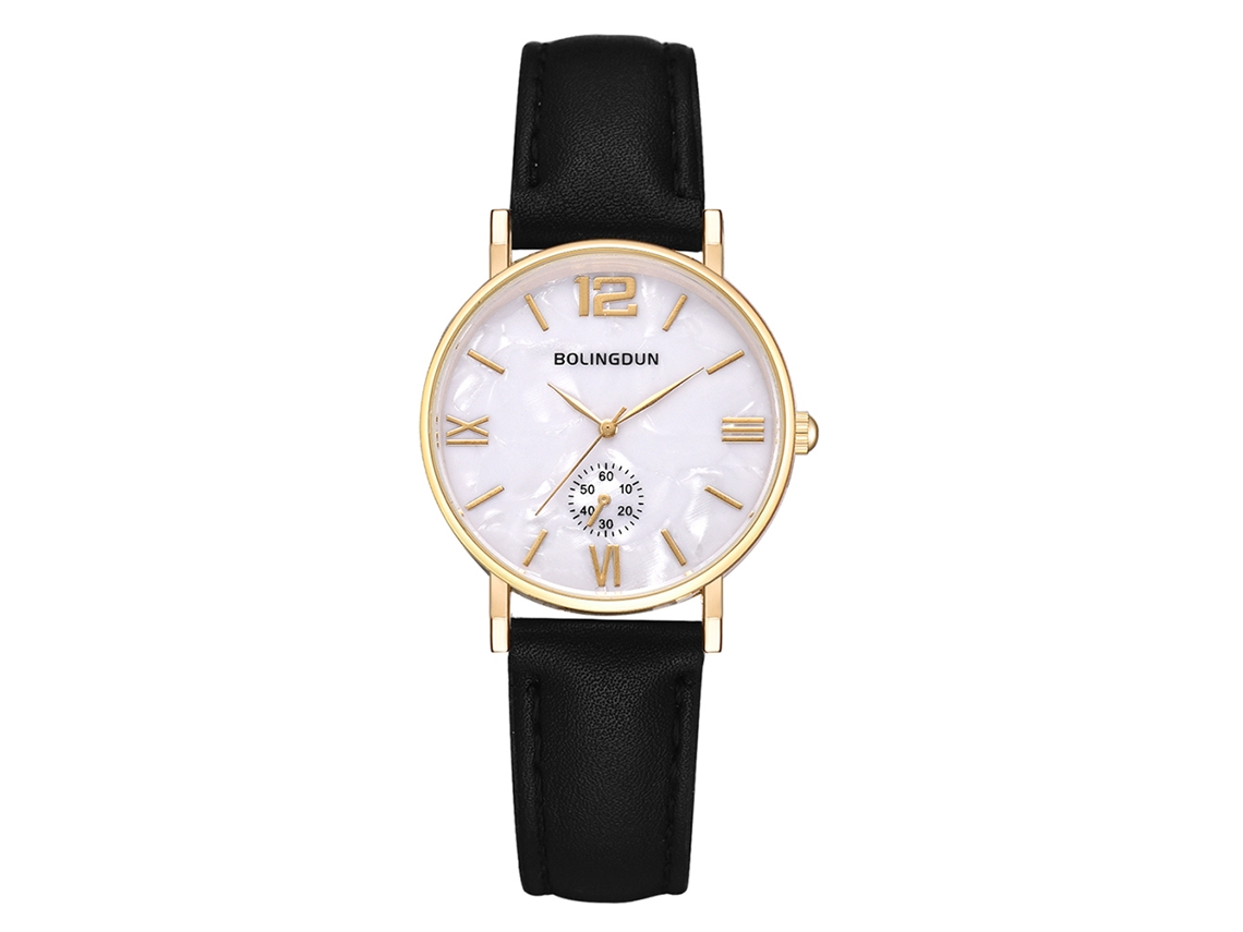 Reloj De Cuarzo Unisex Con Correa De Cuero Pu Moda Dial Marmol Oro Pequeño