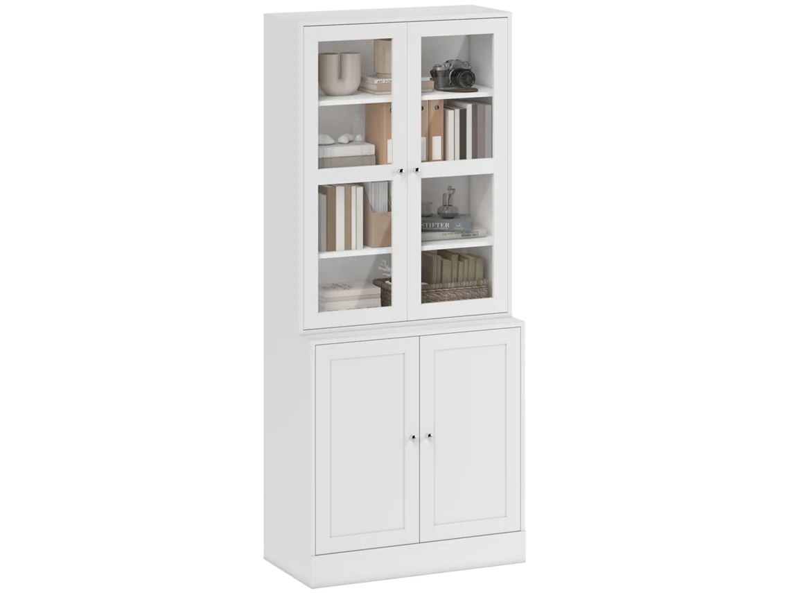 Vitrine Estante de Livros Moderna com 4 Portas e Prateleiras Ajustáveis, LAMAISON, 76x40x178,5 cm, branco