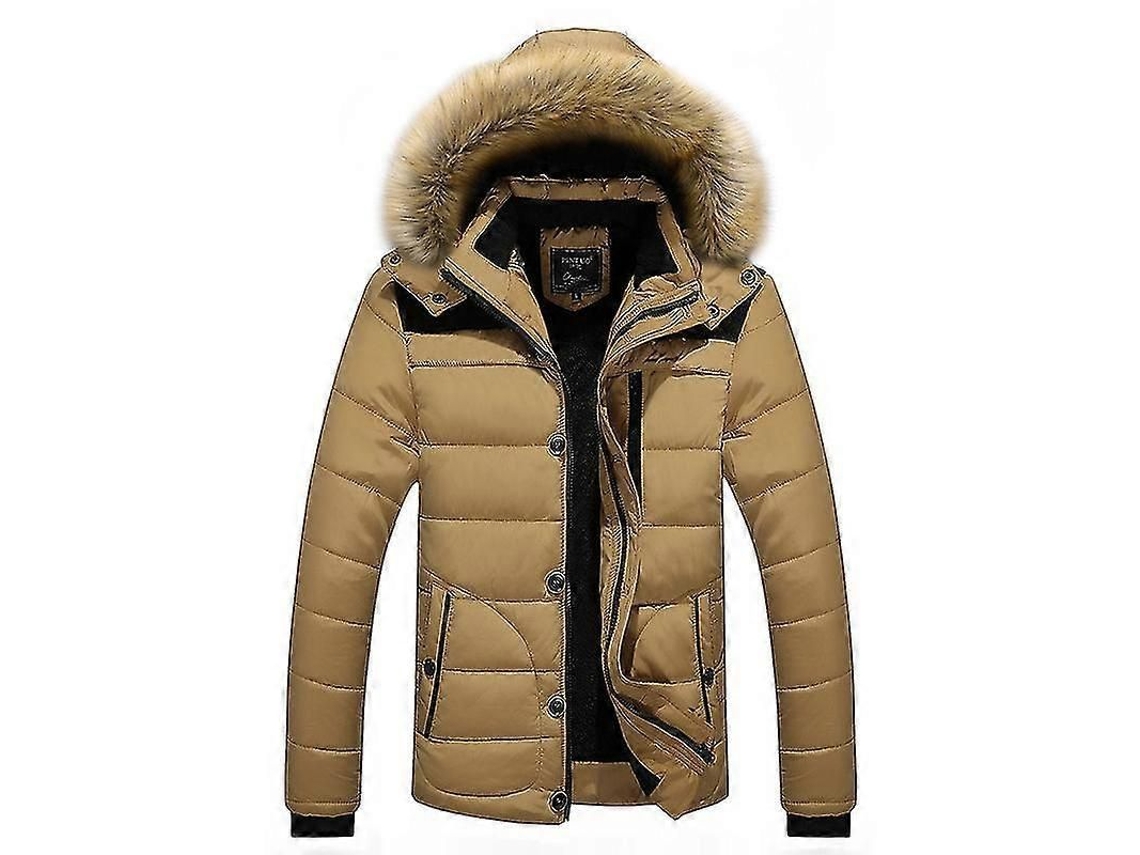 Chaqueta Invernal Hombre Acolchada Caliente Con Capucha De Pelo Lkhaki L Caqui