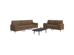 Vidaxl 2pcs Conjunto De Sofás C/ Almofadas Decorativas Tecido Castanho