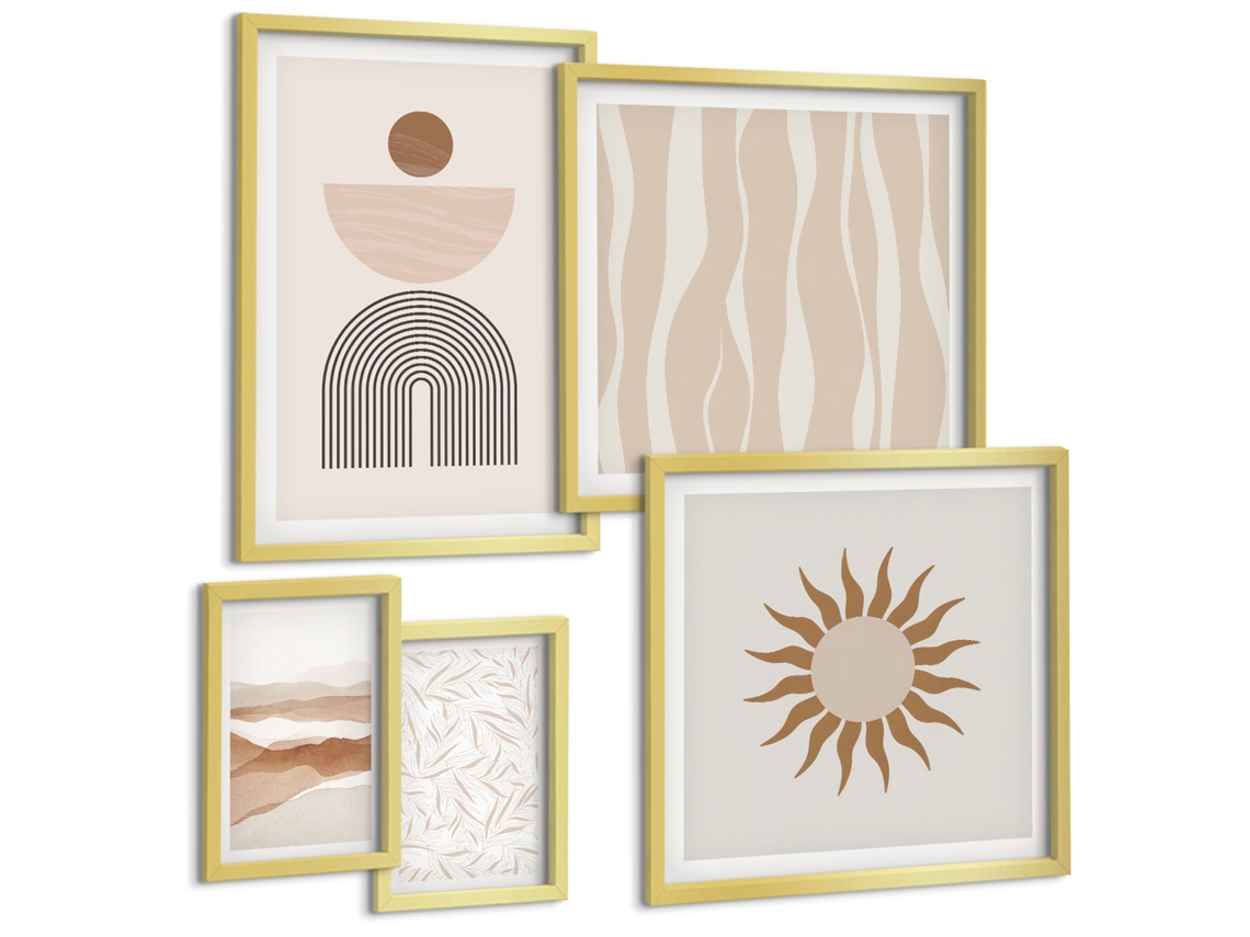 Conjunto De Pinturas Formas Abstratas Estilosas Da Natureza Espelharte (5 Peças)