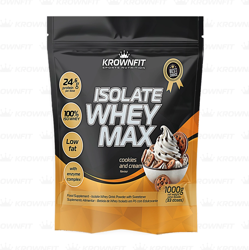 Proteína Whey Isolada KROWNFIT / Cookies & Cream/ 1000g /82% proteína- 24,6g de proteína por dose de 30g