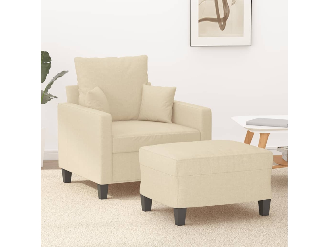 Vidaxl Poltrona Com Apoio De Pés 60 Cm Tecido Cor Creme