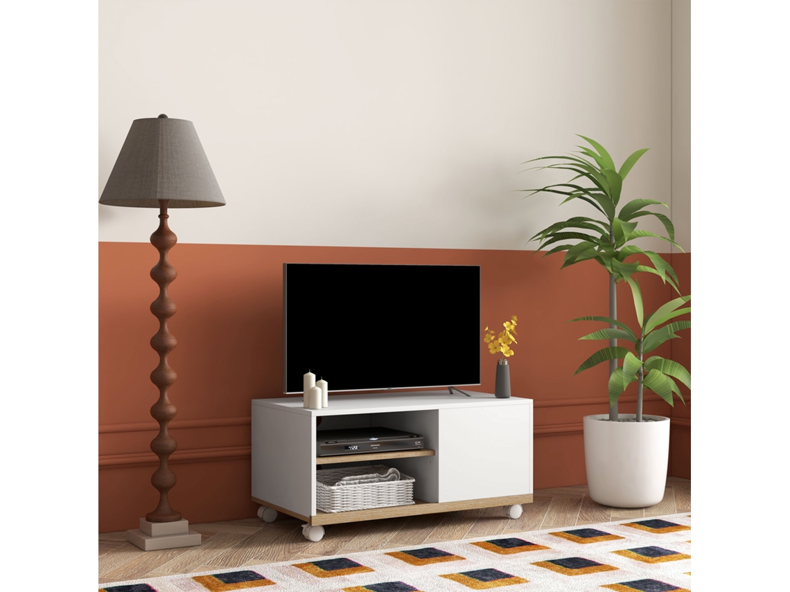 Mesa Tv Moderna 80x45x39,5 Cm com 4 Rodas, Suporte para 42 Polegadas S/MARCA