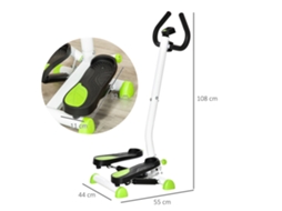 Stepper Swing Com Tela Lcd E Alças, Suporta Até 100kg, Aço E Abs, Verde, 55x44x108cm, Para Treinamento Doméstico.