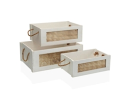 Jogo de Caixas Decorativas Versa Rede Madeira (28 x 15 x 38 cm) (3 pcs)
