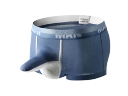 Cueca boxer masculina sexy Fianao Longjiang com formato de nariz de elefante convexo, confortável e respirável para o quarto, azul acinzentado, tamanho P