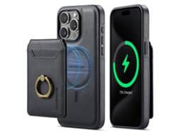 Capa Removível Magnética Para Iphone 15 Pro Max ,para Magsafe, Rfid, Pele Porta Cartões Preto Hexinyigjly