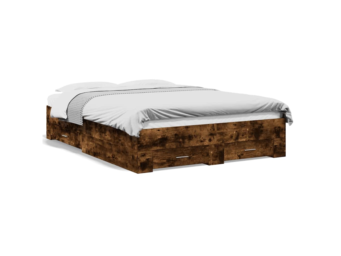 Bed Frame, Bed Frames Vidaxl Marrom Madeira Processada (135 X 190 Cm)