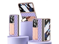 Capa De Celular Em Couro Liso Com Padrão De Losangos E Acabamento Eletrogalvanizado Para Oppo Find N2