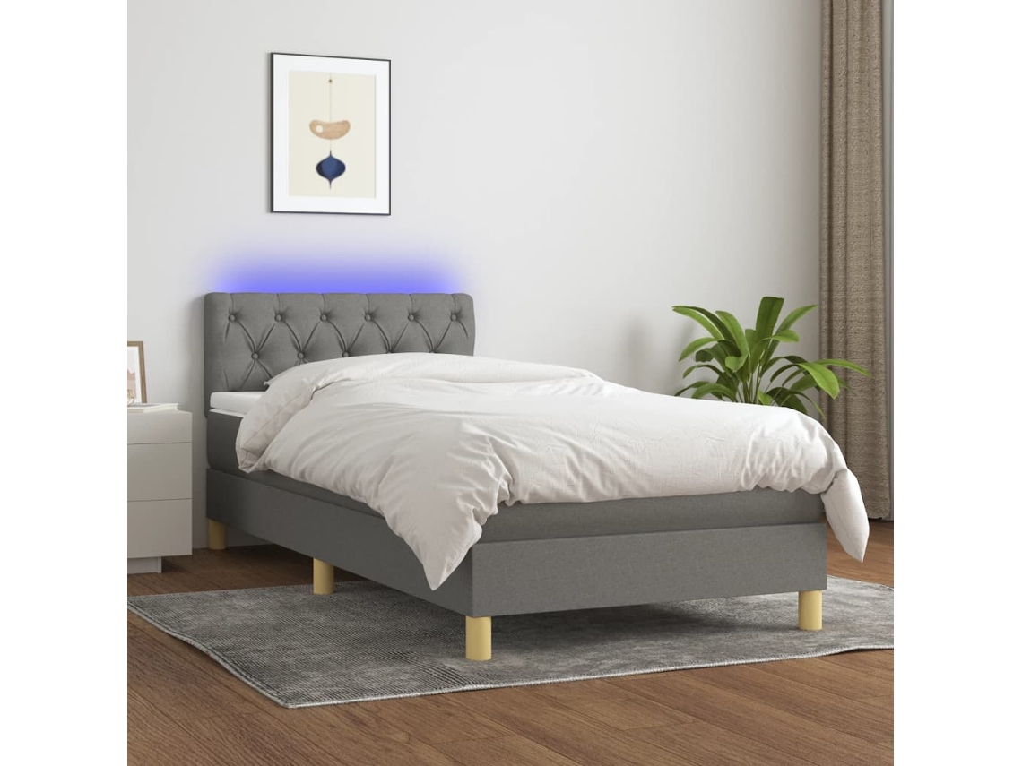 Vidaxl Cama Box Spring C/ Colchão E Led 80x200 Cm Tecido Cinza-escuro