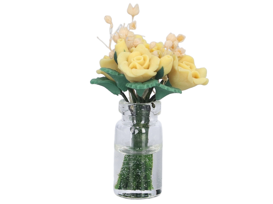 Rosa Amarela Em Miniatura Para Casa De Bonecas, Flor De Argila Artificial Decorativa