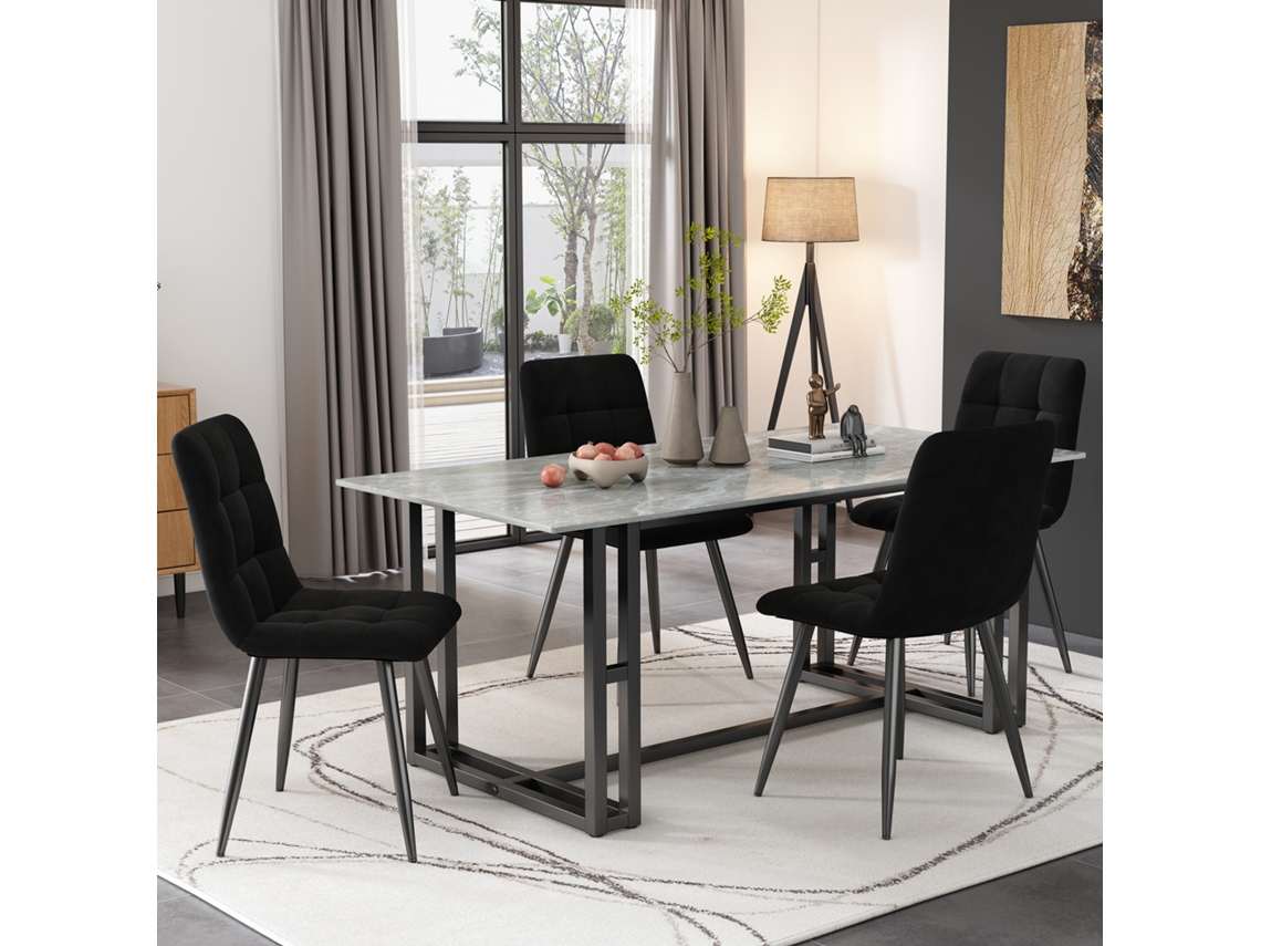 Conjunto De 4 Cadeiras De Jantar Estofadas Com Encosto E Assento Em Veludo, De Design Exclusivo.